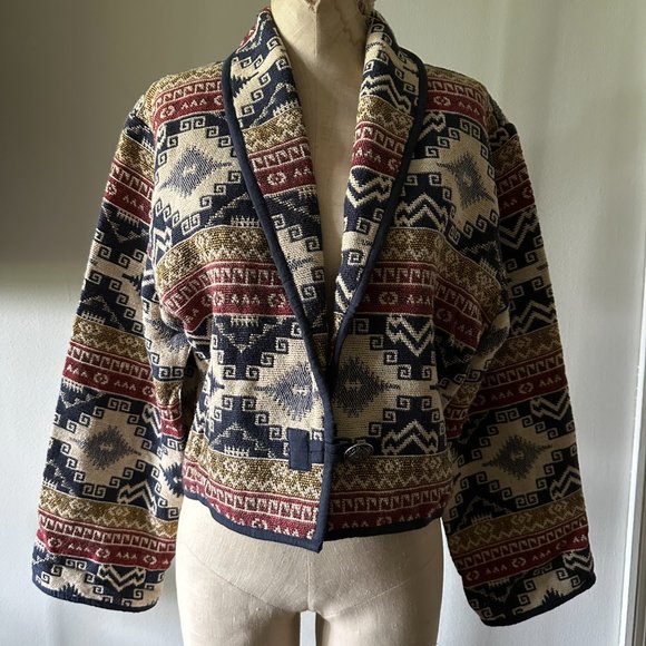 Vintage Southwestern Azteca Tapestry Cropped Jacket Flashback - Picture 5 of 11